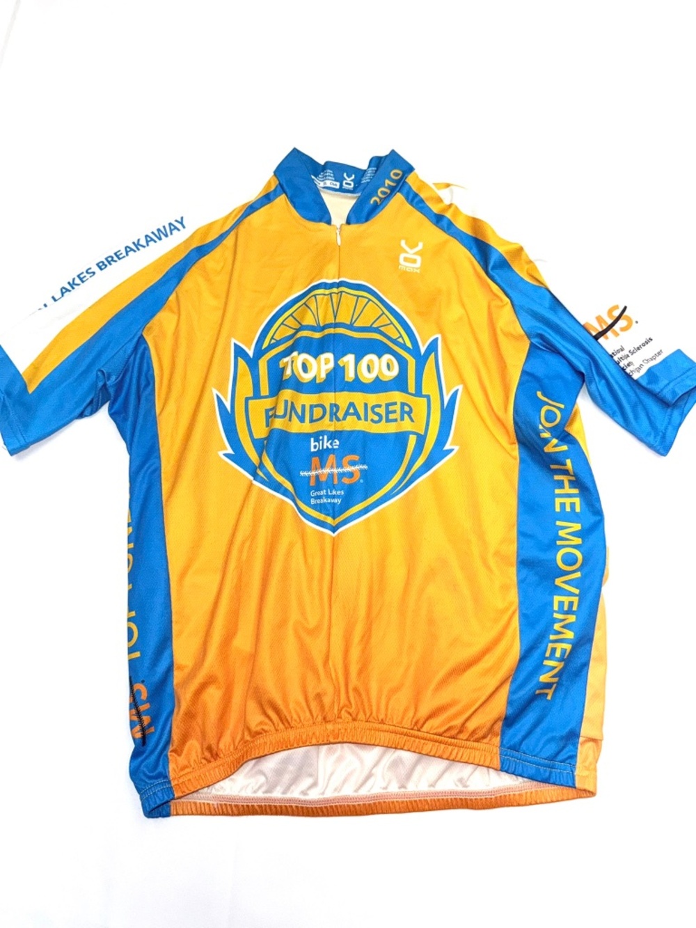 VOMAX Mens XL Blue Yellow Short Sleeve Top 100 MS Fundraiser Cycling Jersey V19